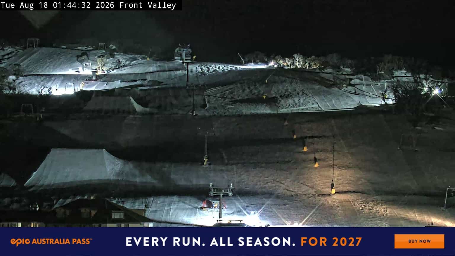 Perisher Front Valley webcam frame captured 18 August 2026 at 1:47 am AEST