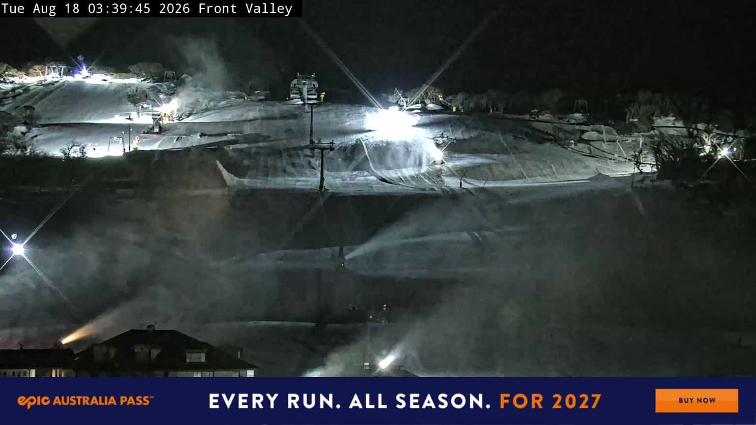 Perisher Front Valley webcam frame captured 18 August 2026 at 3:48 am AEST