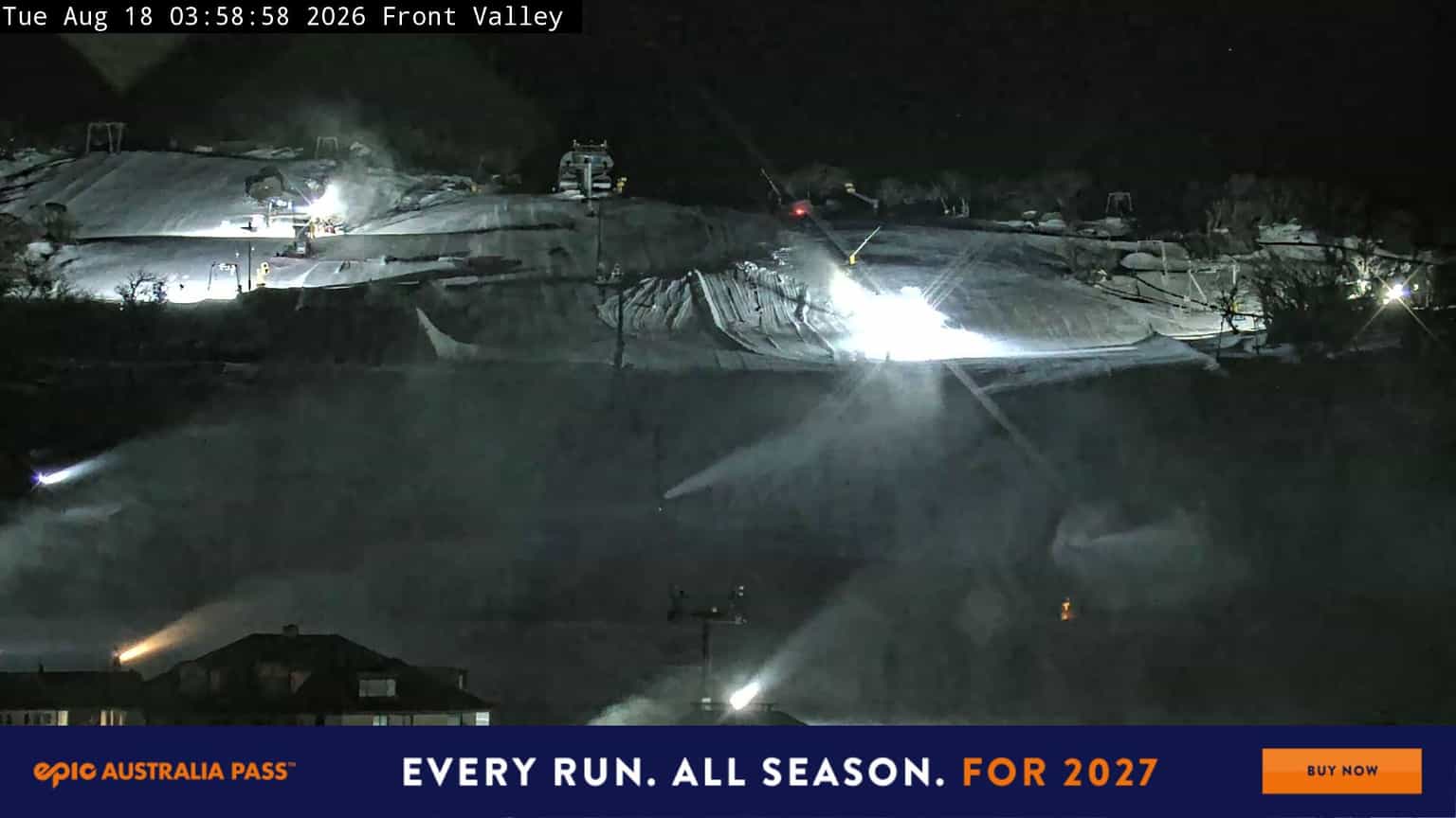 Perisher Front Valley webcam frame captured 18 August 2026 at 4:00 am AEST