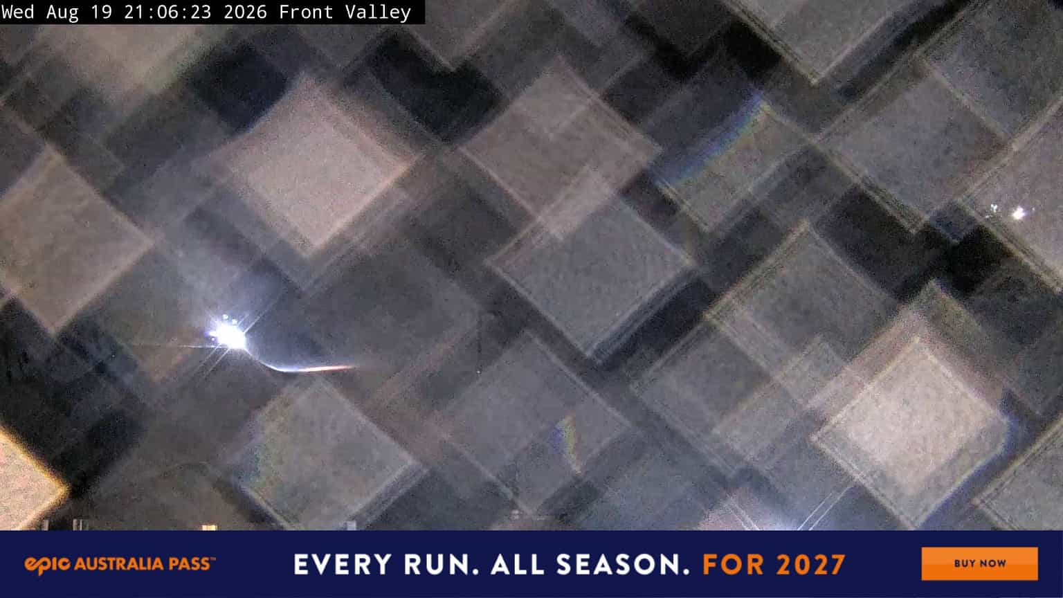 Perisher Front Valley webcam frame captured 19 August 2026 at 9:14 pm AEST