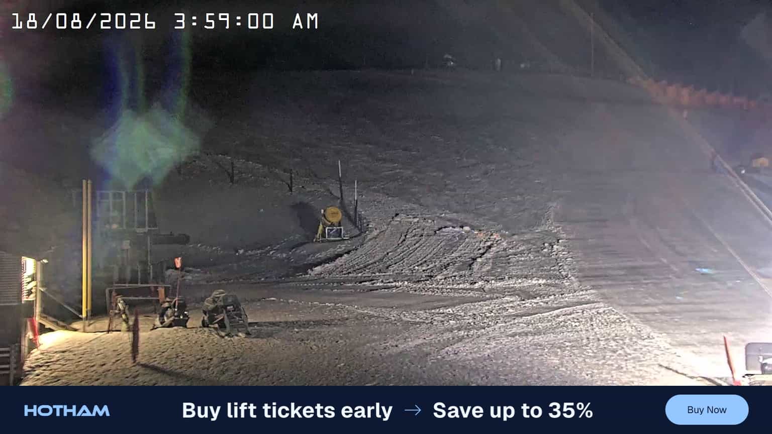 Mt Hotham Summit Trainer webcam frame captured 18 August 2026 at 3:59 am AEST