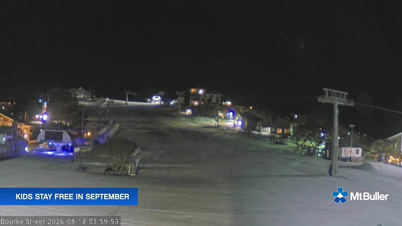 Mt Buller Bourke Street Live webcam frame captured 18 August 2026 at 4:01 am AEST