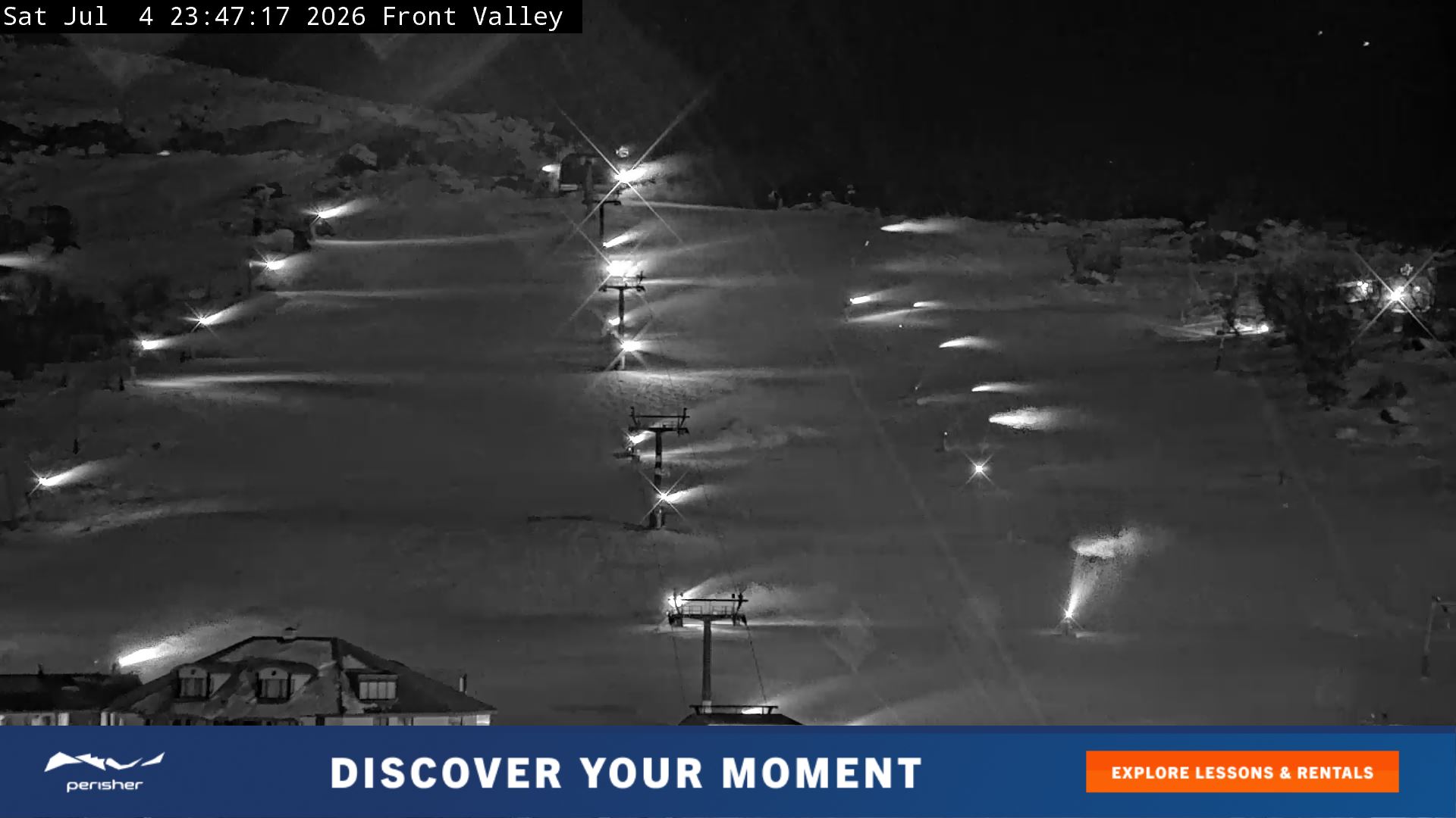 Perisher Front Valley snow cam captured at 4 July 2026 at 11:54 pm AEST