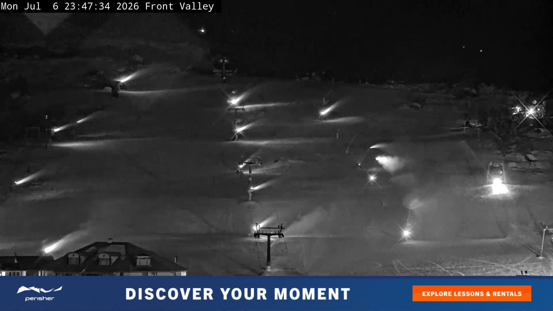 Perisher Front Valley snow cam captured at 6 July 2026 at 11:56 pm AEST