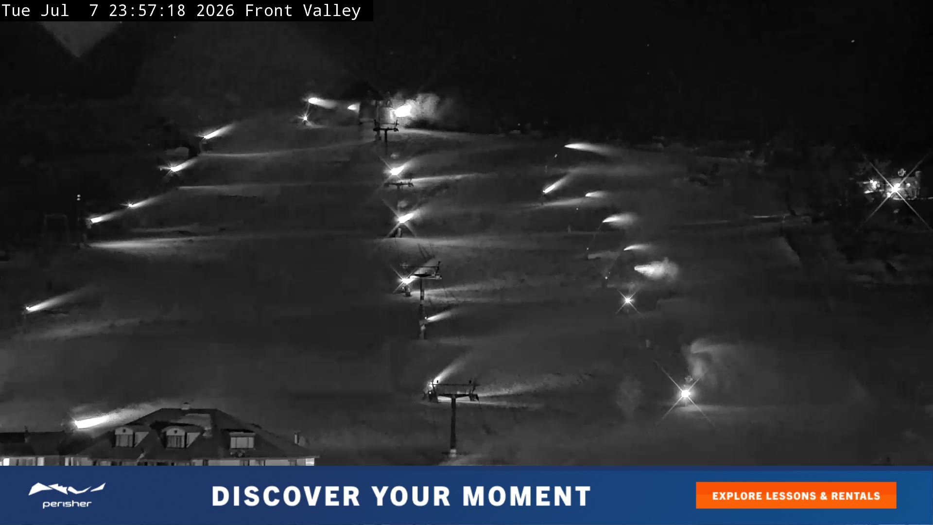 Perisher Front Valley snow cam captured at 7 July 2026 at 11:57 pm AEST