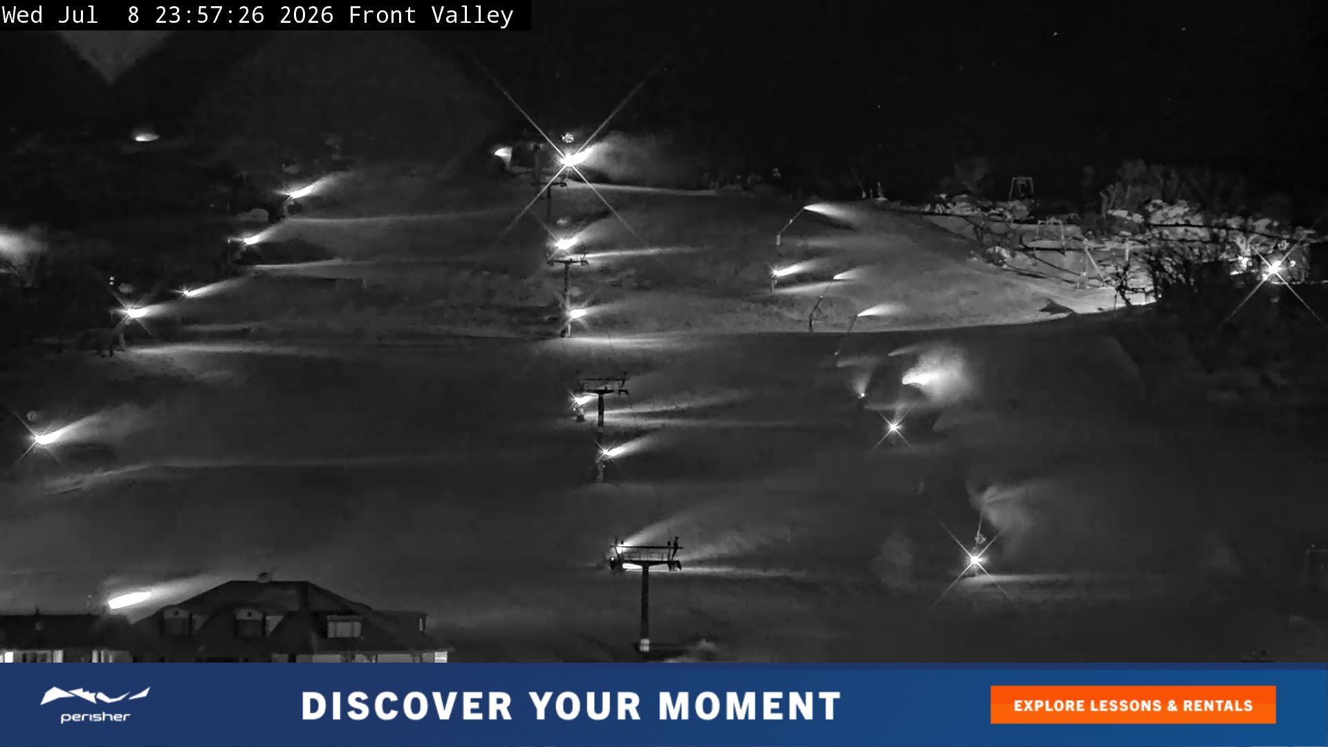 Perisher Front Valley snow cam captured at 8 July 2026 at 11:58 pm AEST