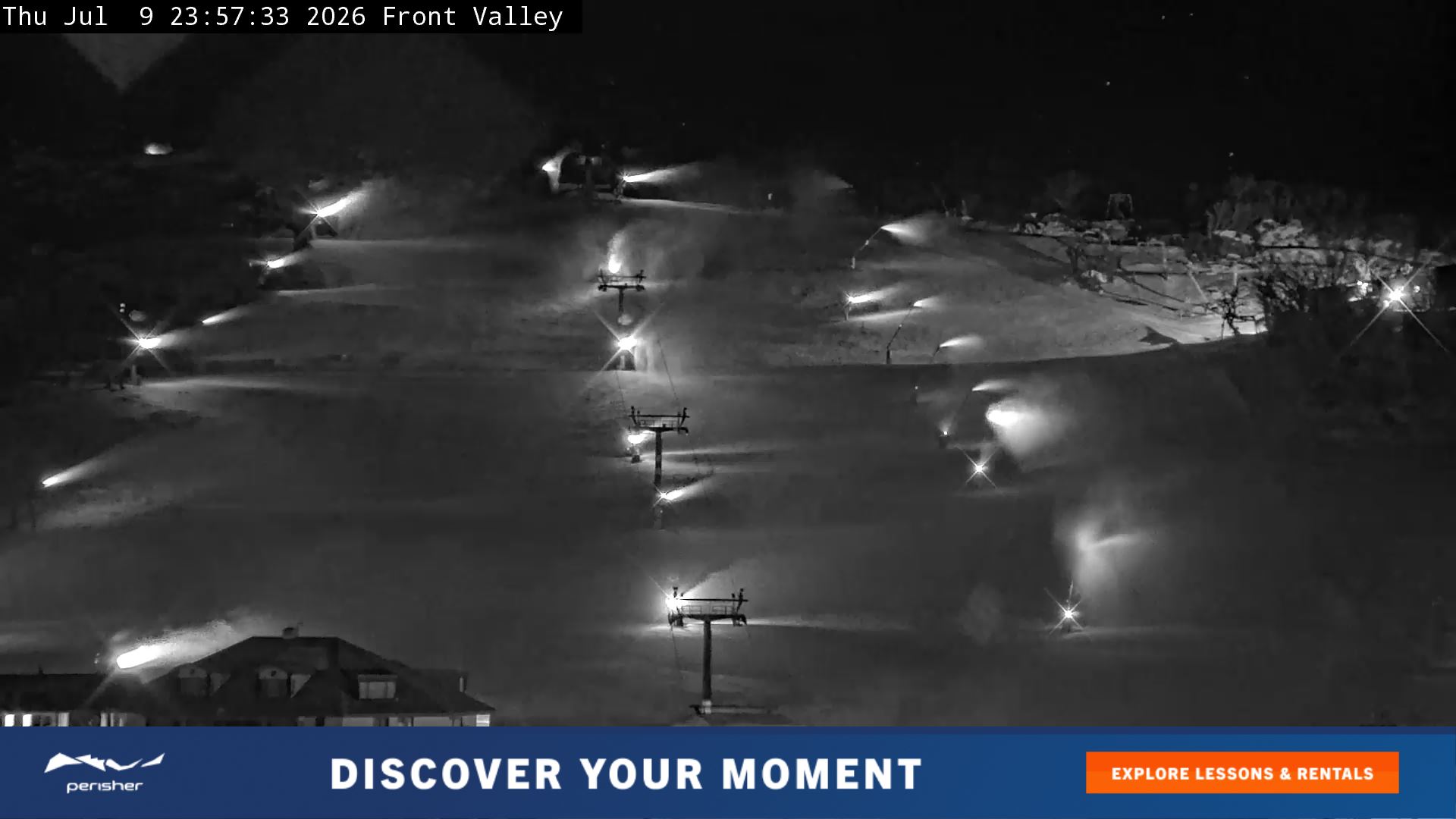 Perisher Front Valley snow cam captured at 9 July 2026 at 11:59 pm AEST