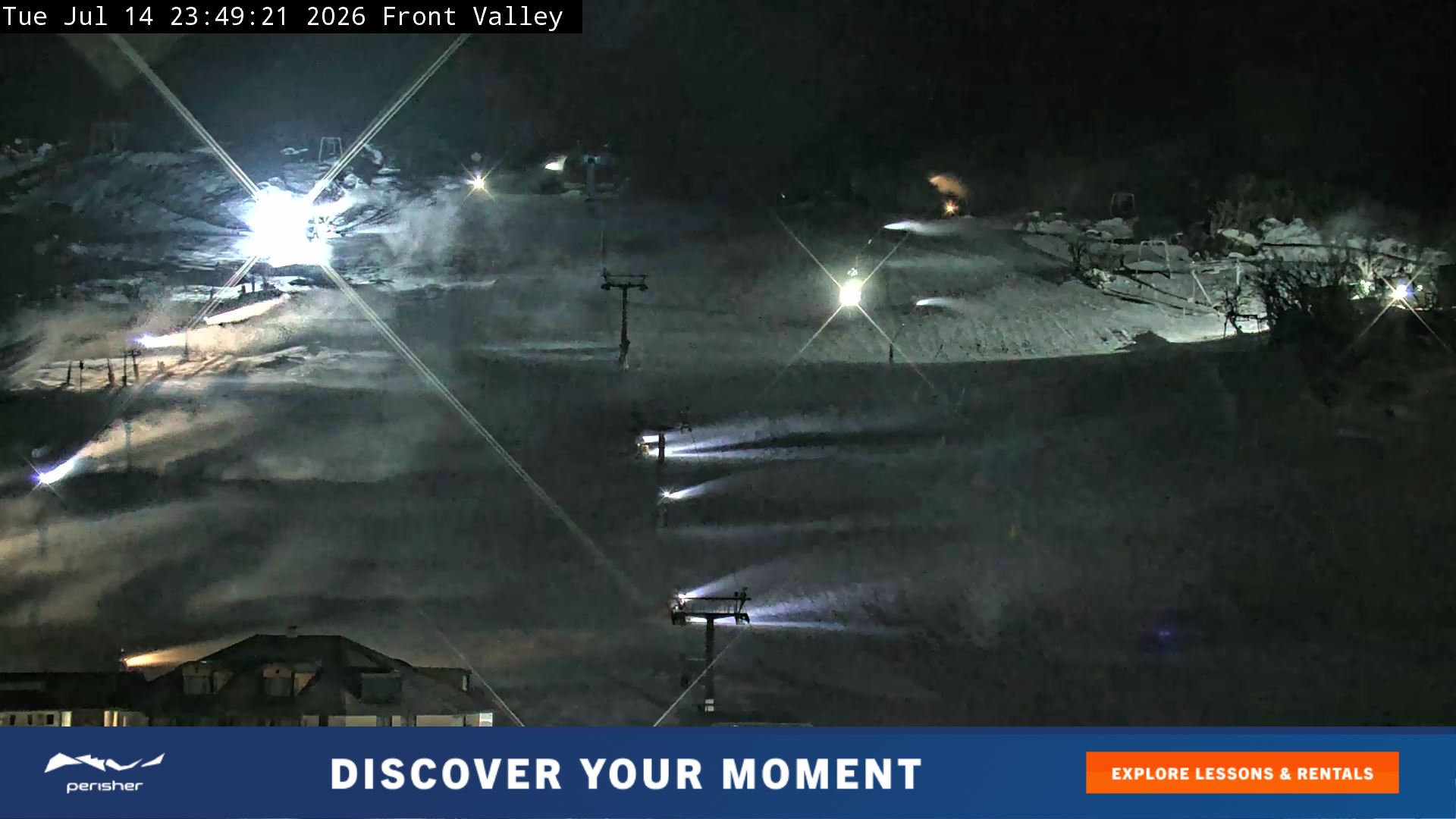 Perisher Front Valley snow cam captured at 14 July 2026 at 11:53 pm AEST