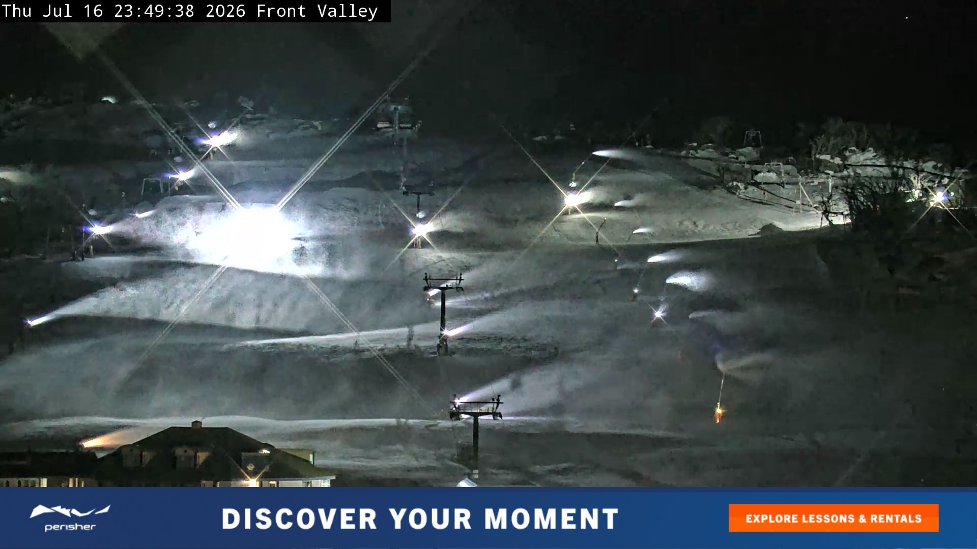 Perisher Front Valley snow cam captured at 16 July 2026 at 11:55 pm AEST