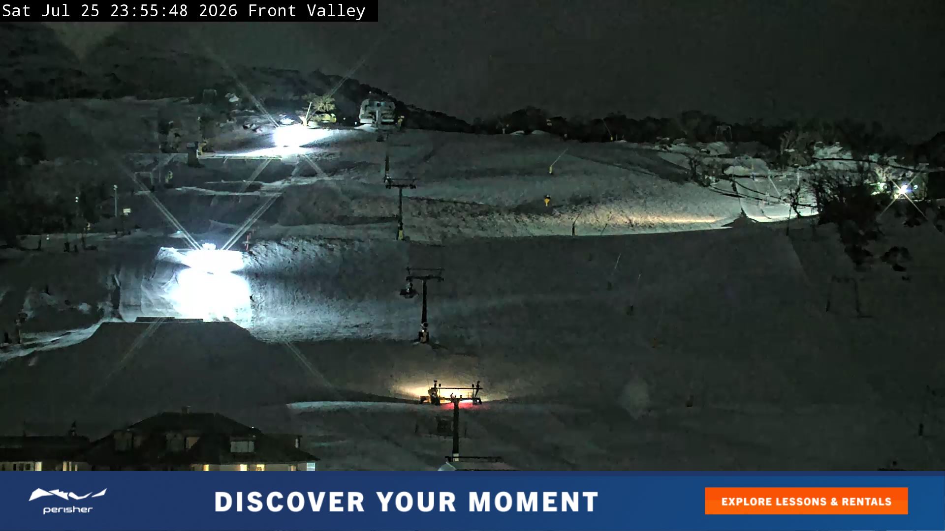Perisher Front Valley snow cam captured at 25 July 2026 at 11:57 pm AEST