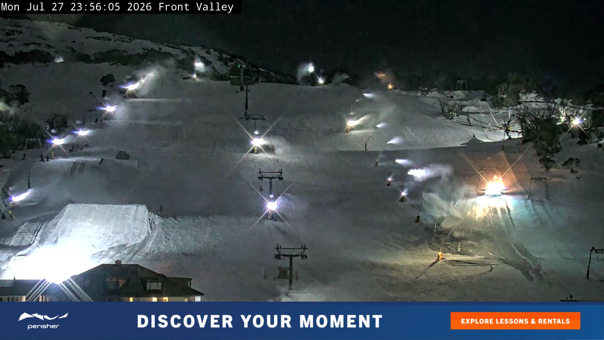 Perisher Front Valley snow cam captured at 27 July 2026 at 11:59 pm AEST