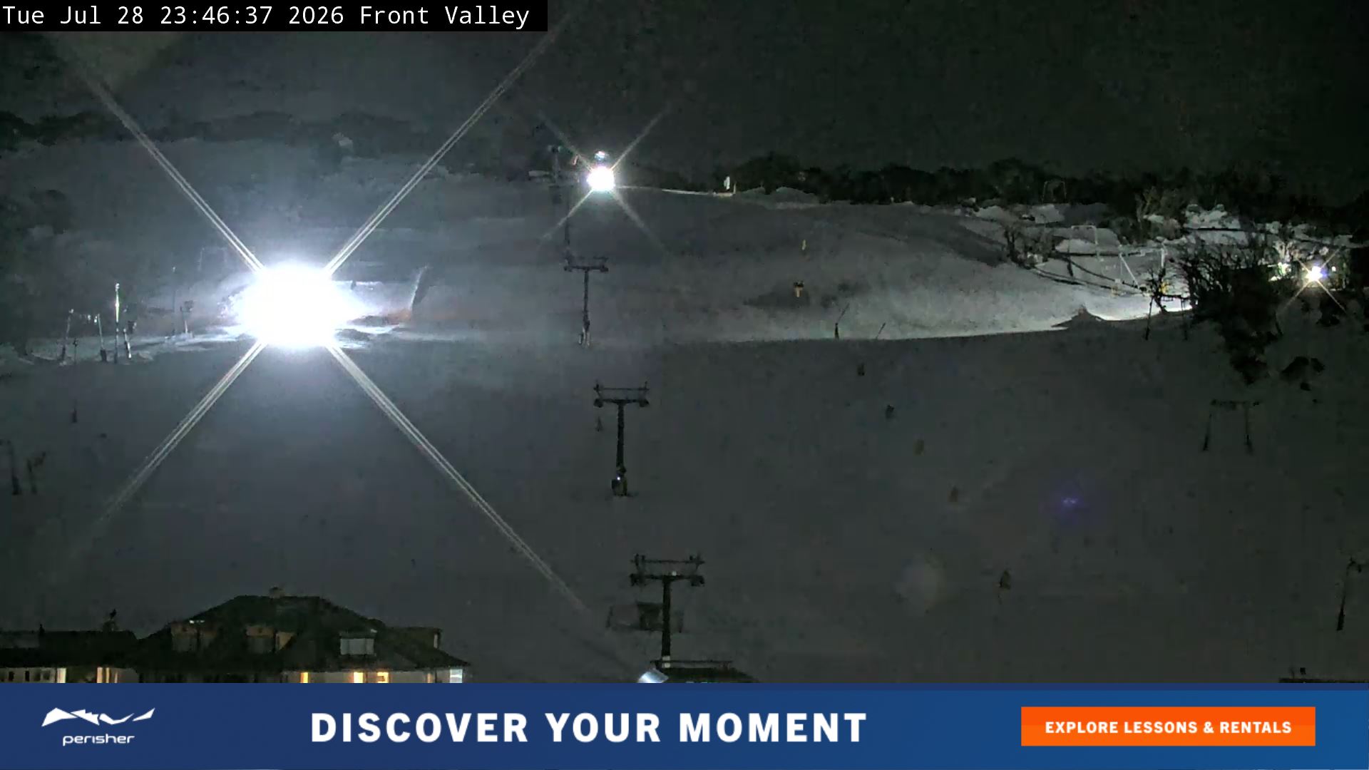 Perisher Front Valley snow cam captured at 28 July 2026 at 11:49 pm AEST