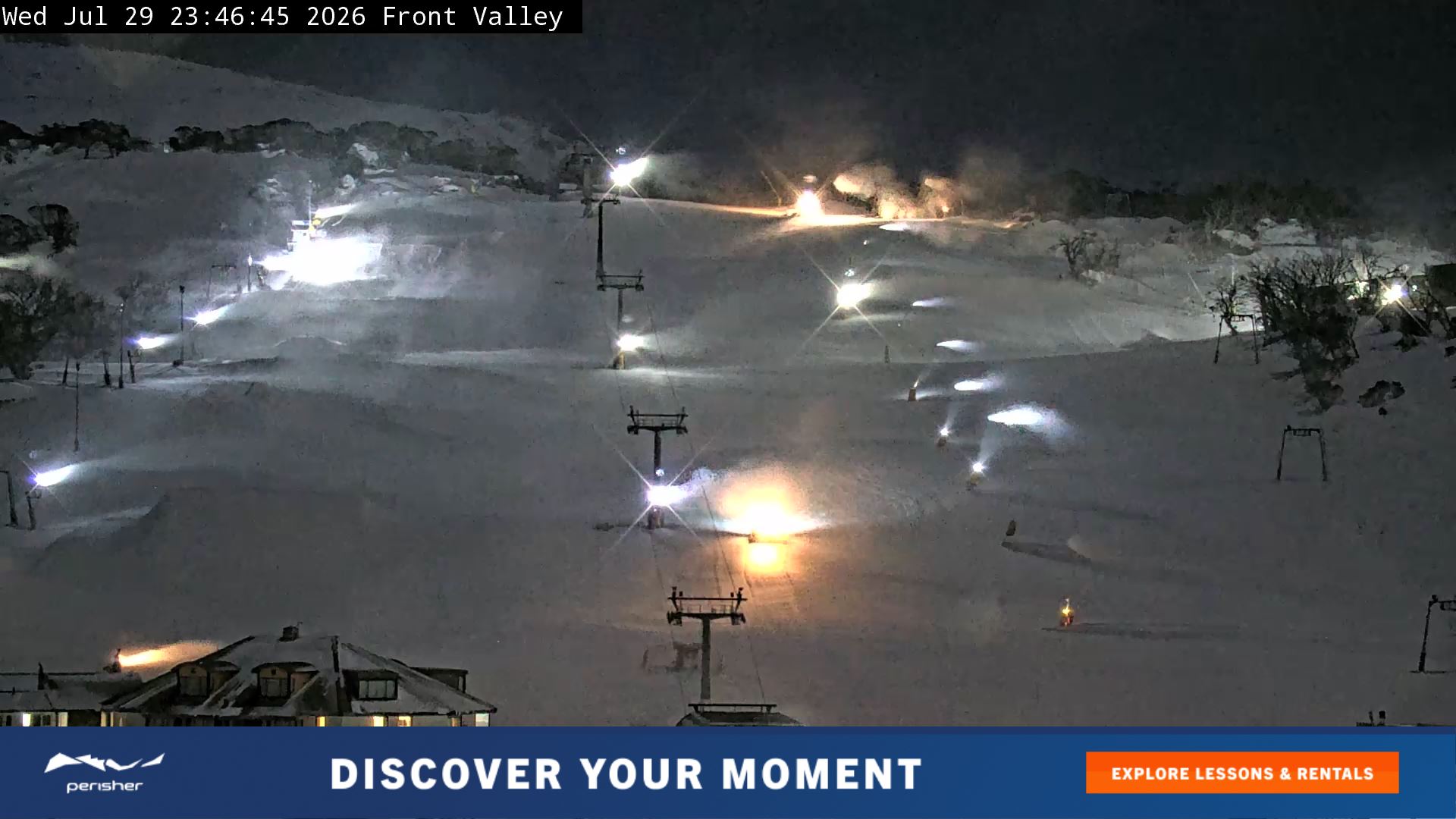 Perisher Front Valley snow cam captured at 29 July 2026 at 11:49 pm AEST