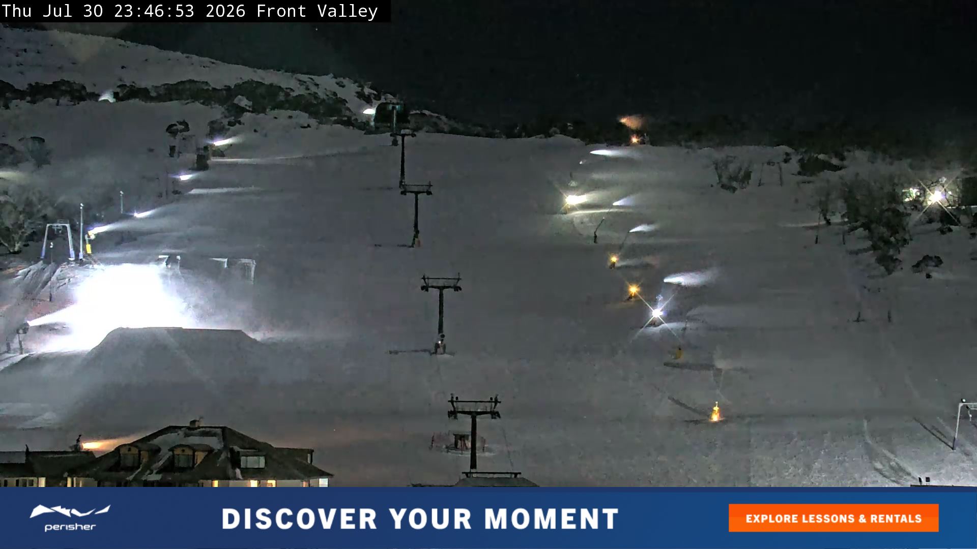 Perisher Front Valley snow cam captured at 30 July 2026 at 11:50 pm AEST