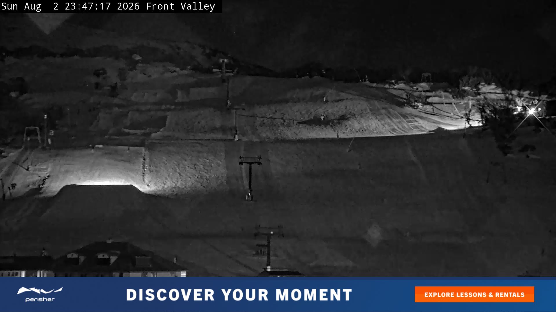Perisher Front Valley snow cam captured at 2 August 2026 at 11:52 pm AEST