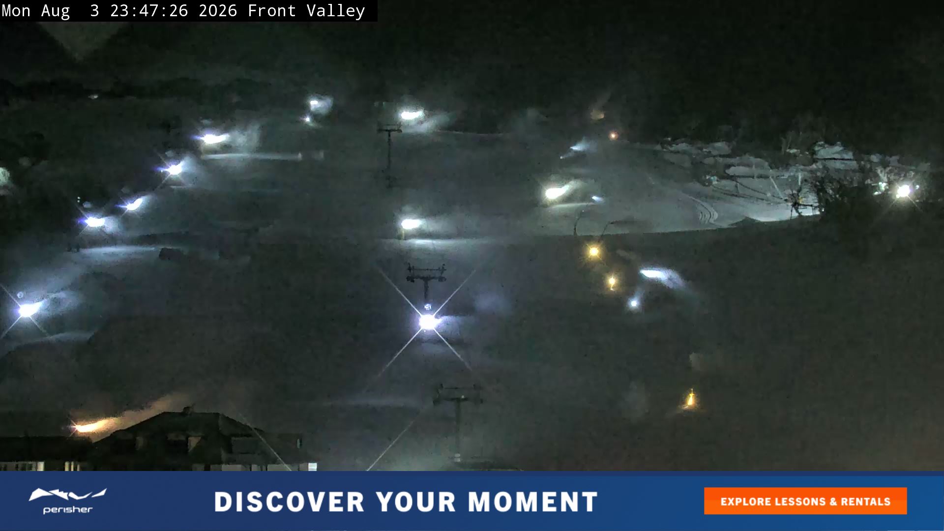 Perisher Front Valley snow cam captured at 3 August 2026 at 11:53 pm AEST