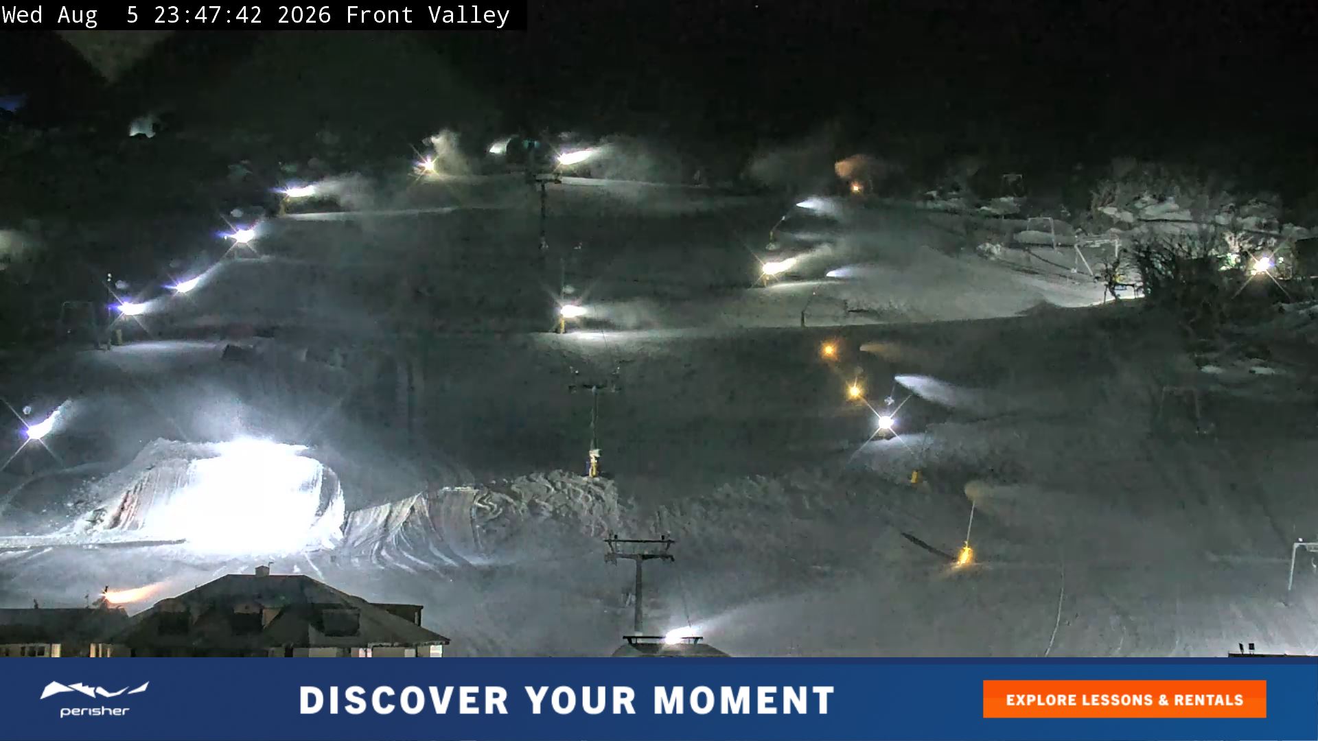 Perisher Front Valley snow cam captured at 5 August 2026 at 11:55 pm AEST