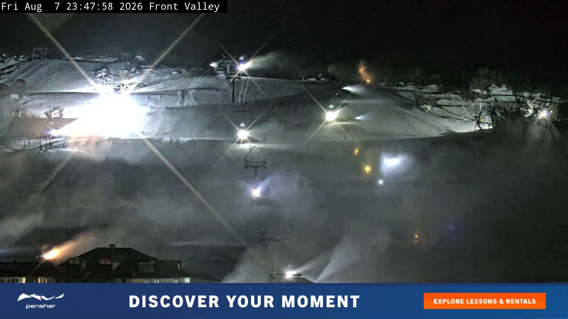 Perisher Front Valley snow cam captured at 7 August 2026 at 11:57 pm AEST