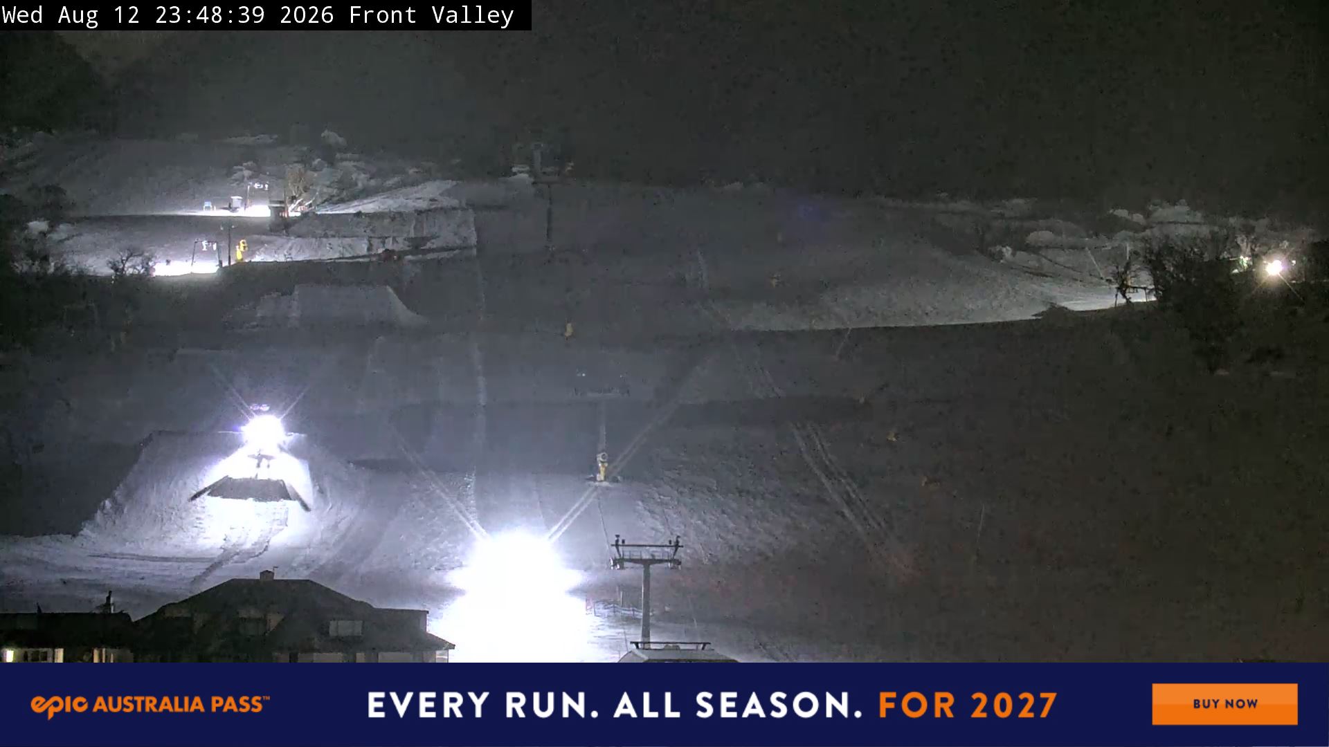 Perisher Front Valley snow cam captured at 12 August 2026 at 11:53 pm AEST