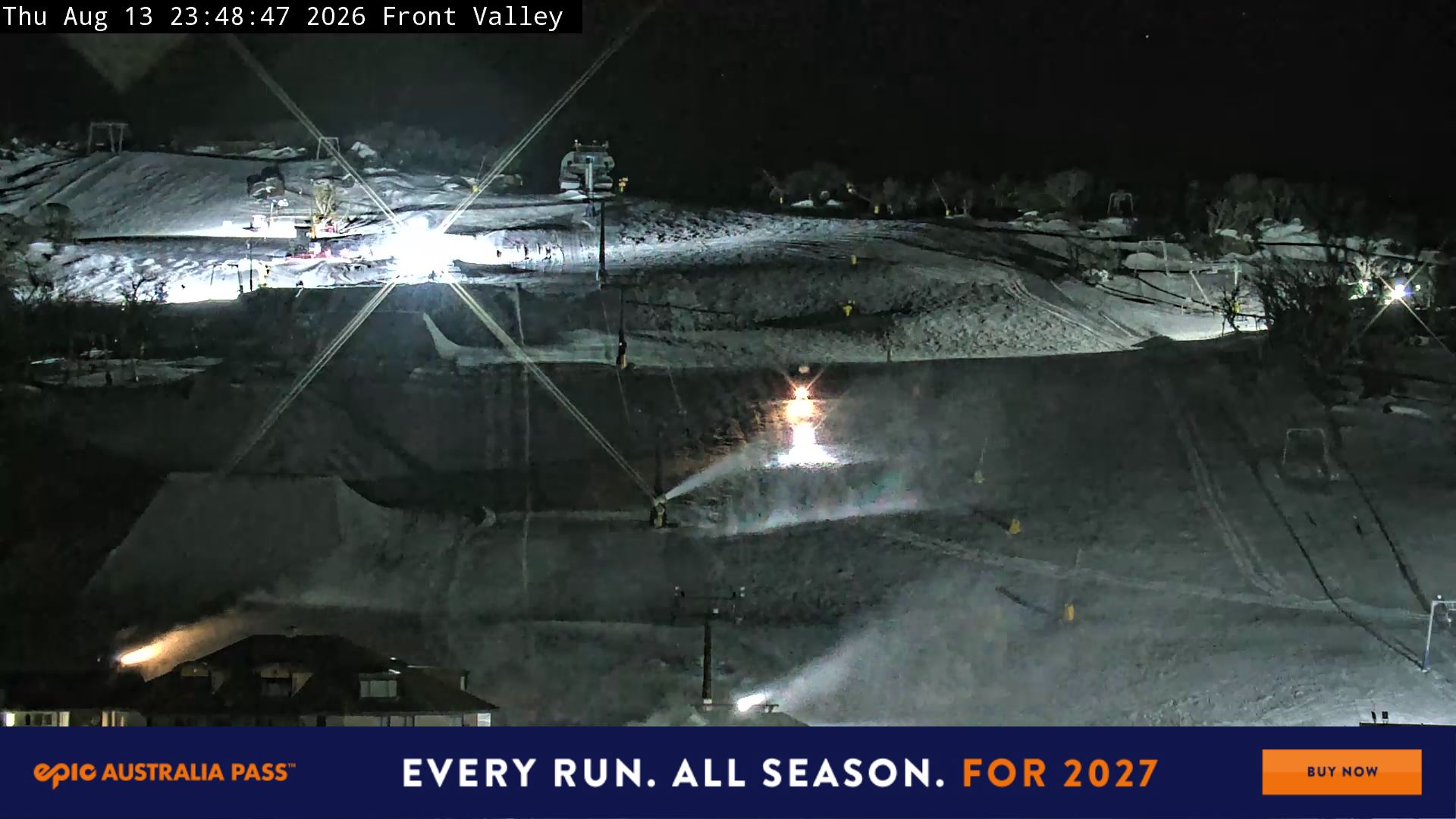 Perisher Front Valley snow cam captured at 13 August 2026 at 11:54 pm AEST