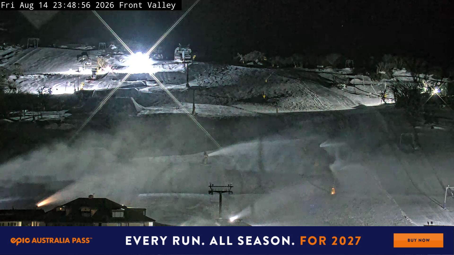 Perisher Front Valley snow cam captured at 14 August 2026 at 11:55 pm AEST