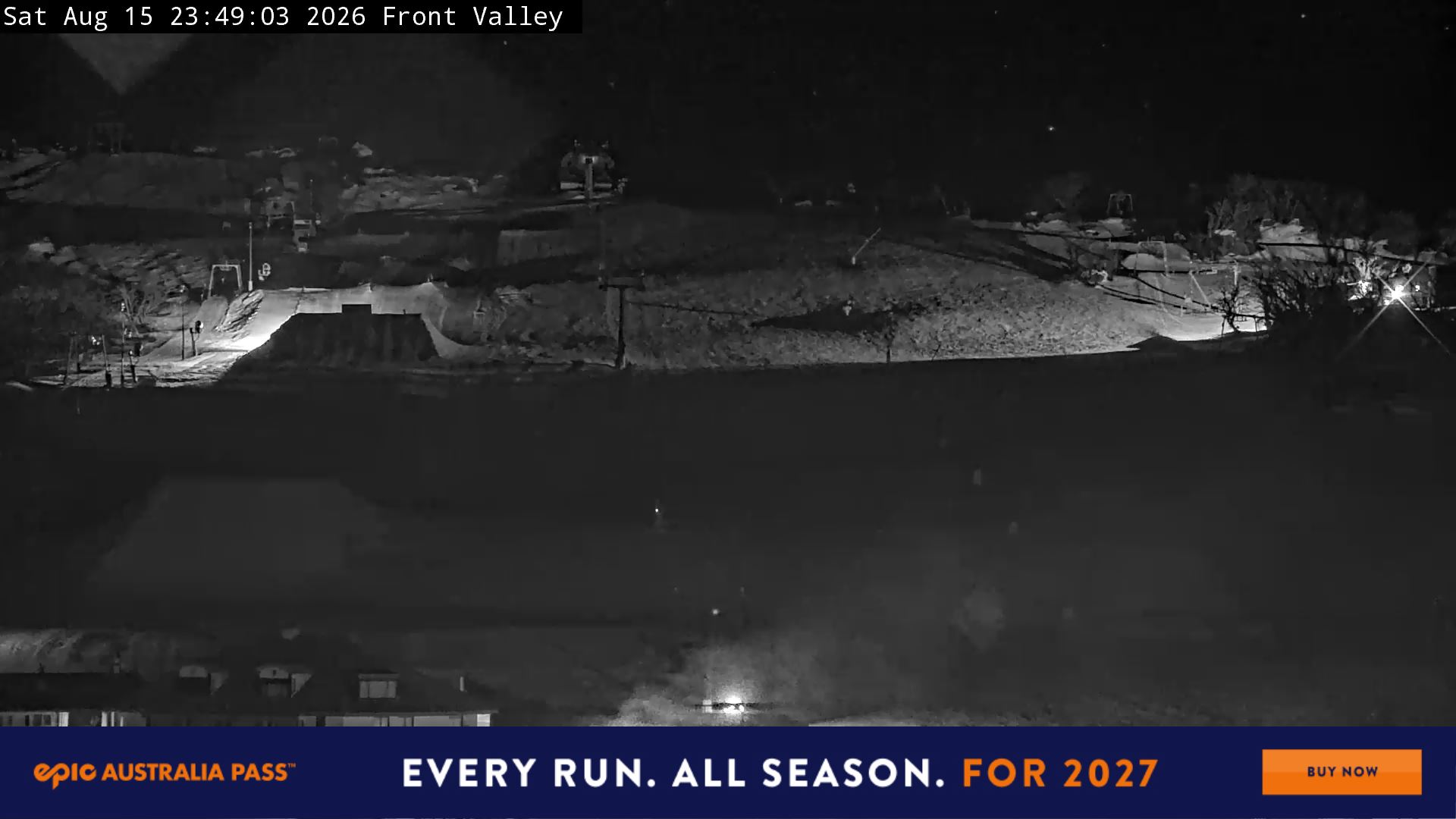Perisher Front Valley snow cam captured at 15 August 2026 at 11:56 pm AEST