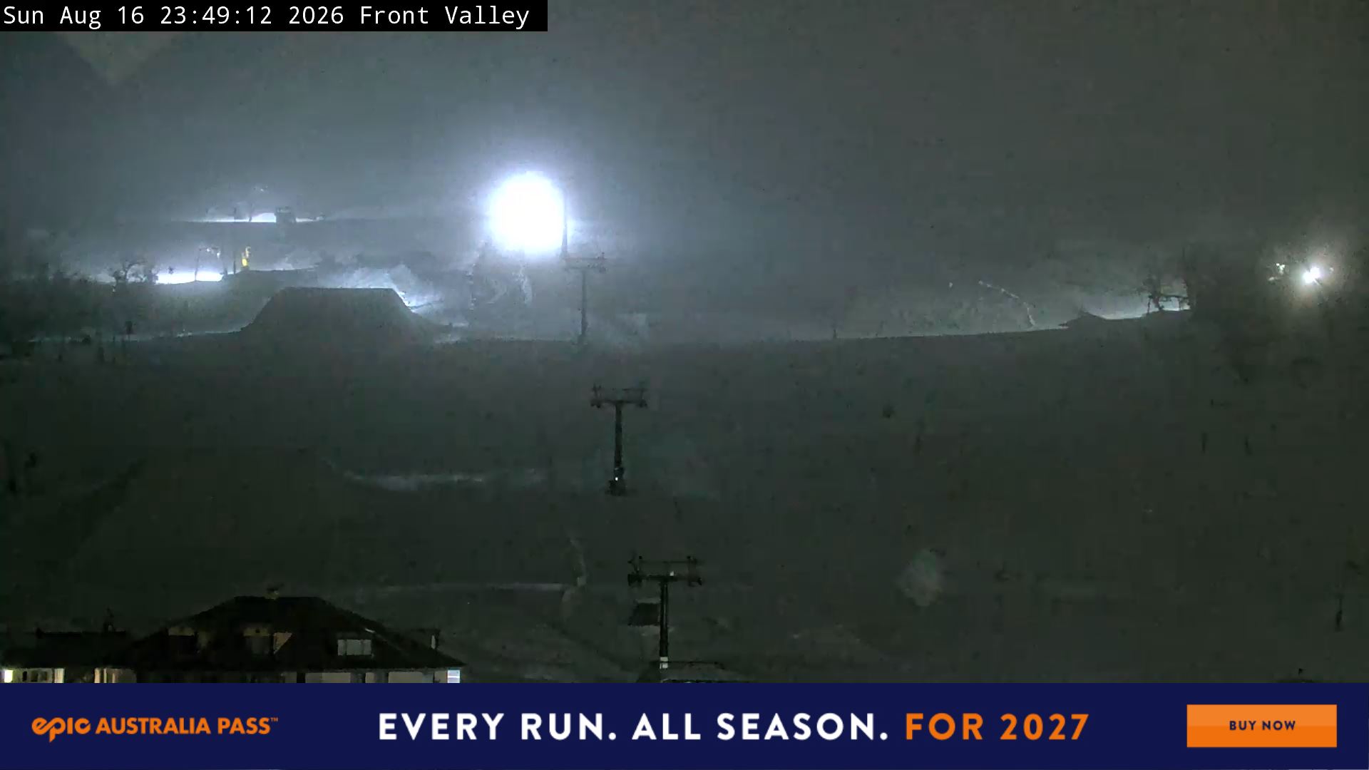 Perisher Front Valley snow cam captured at 16 August 2026 at 11:57 pm AEST