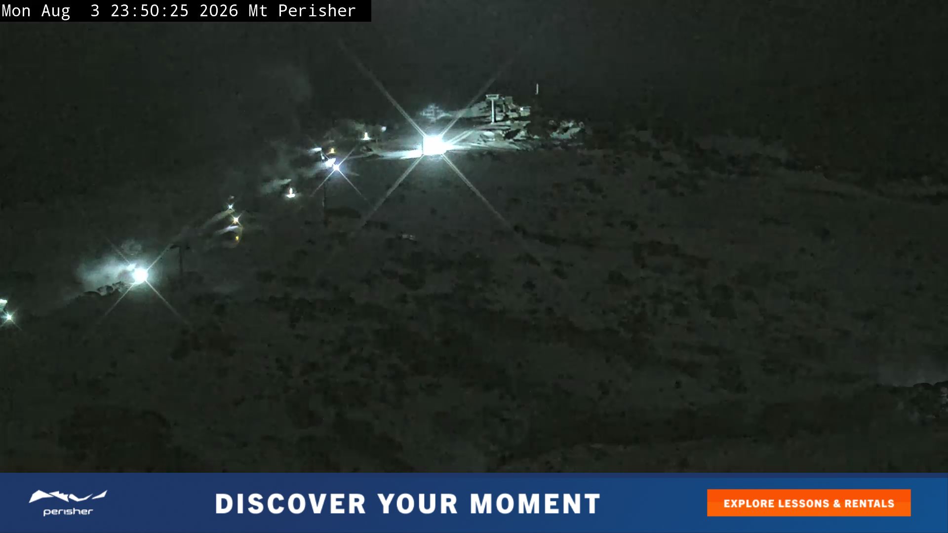 Perisher Mt Perisher snow cam captured at 3 August 2026 at 11:55 pm AEST