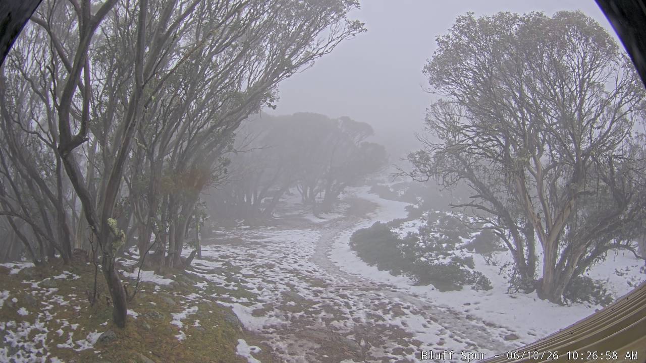 Mt Stirling Bluff Spur snow cam captured at 10 June 2026, 12:28 am