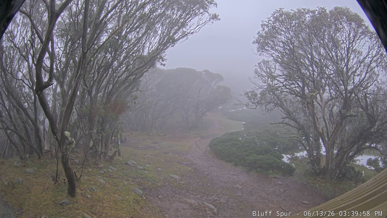 Mt Stirling Bluff Spur snow cam captured at 13 June 2026, 5:44 am