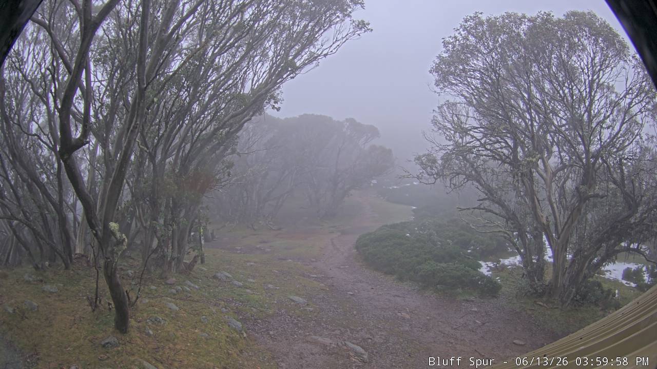 Mt Stirling Bluff Spur snow cam captured at 13 June 2026, 6:02 am