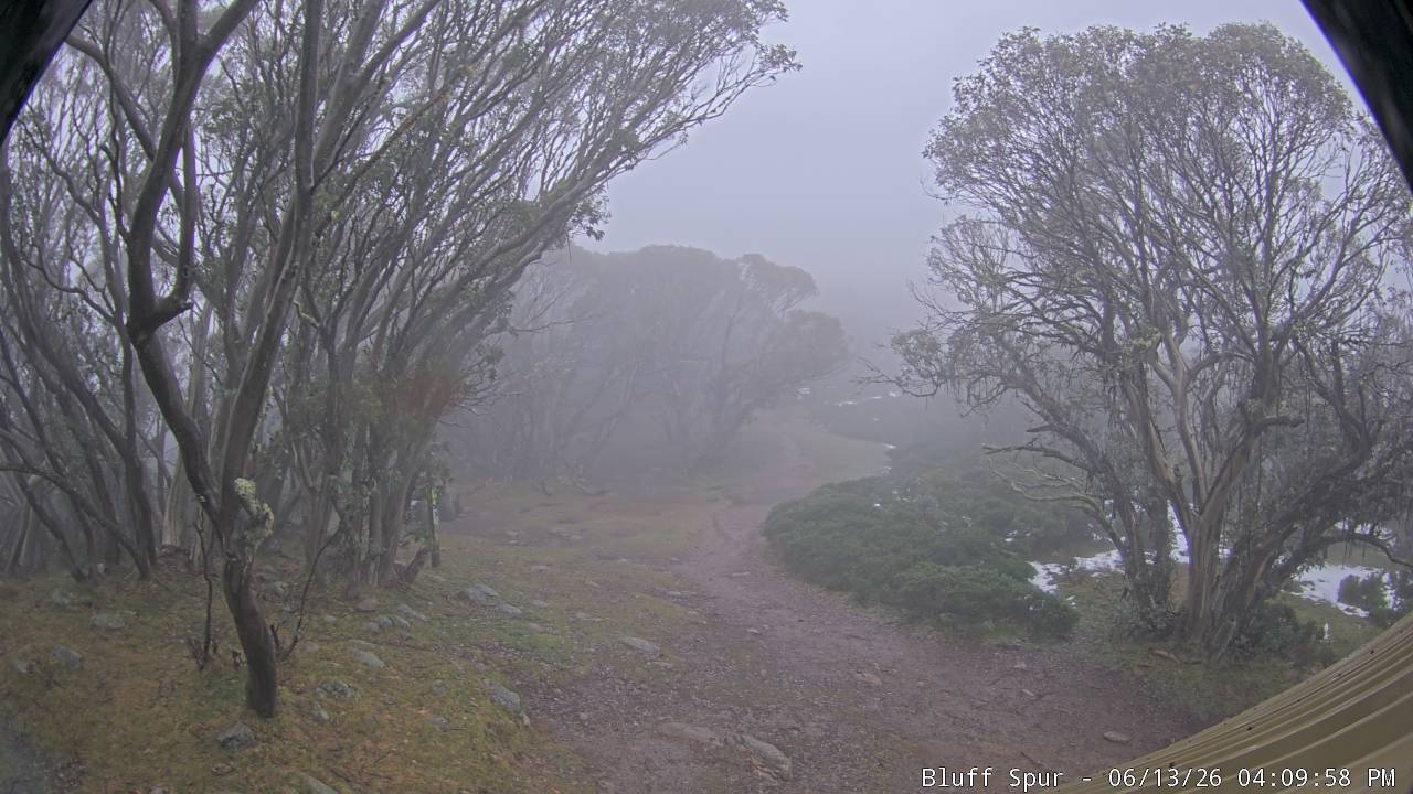 Mt Stirling Bluff Spur snow cam captured at 13 June 2026, 6:14 am