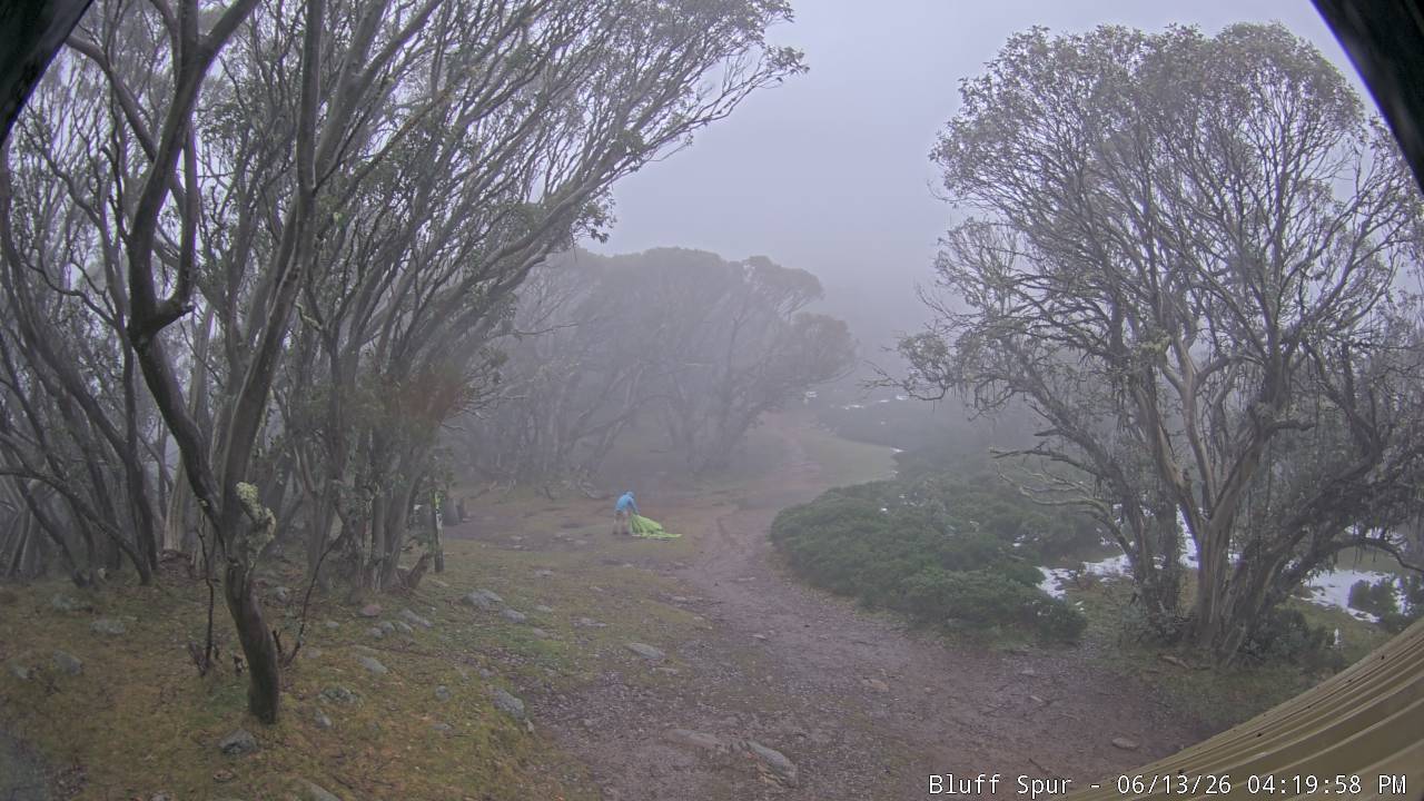 Mt Stirling Bluff Spur snow cam captured at 13 June 2026, 6:20 am