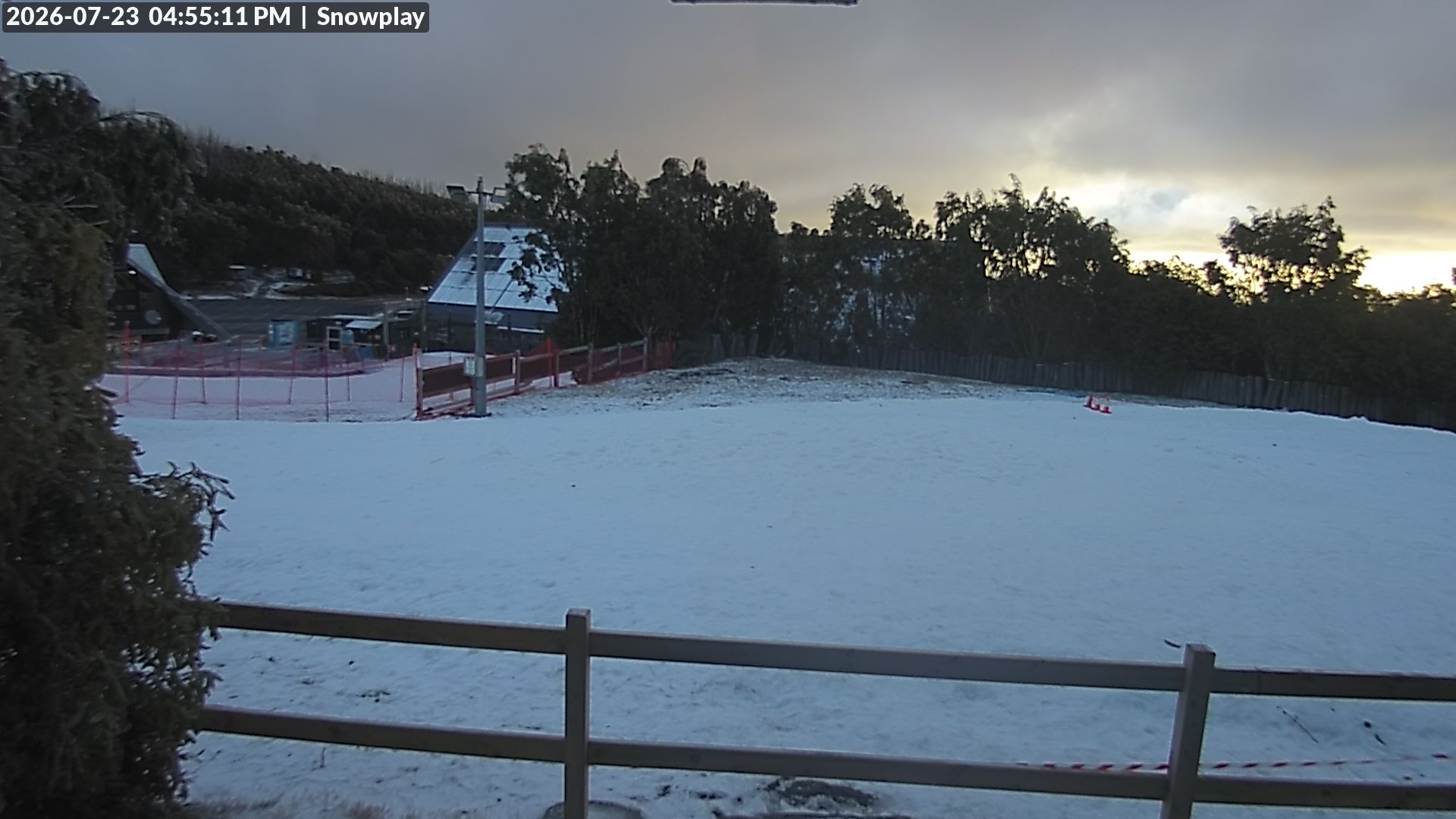 Lake Mountain Snow Play Area snow cam captured at 23 July 2026 at 4:55 pm AEST