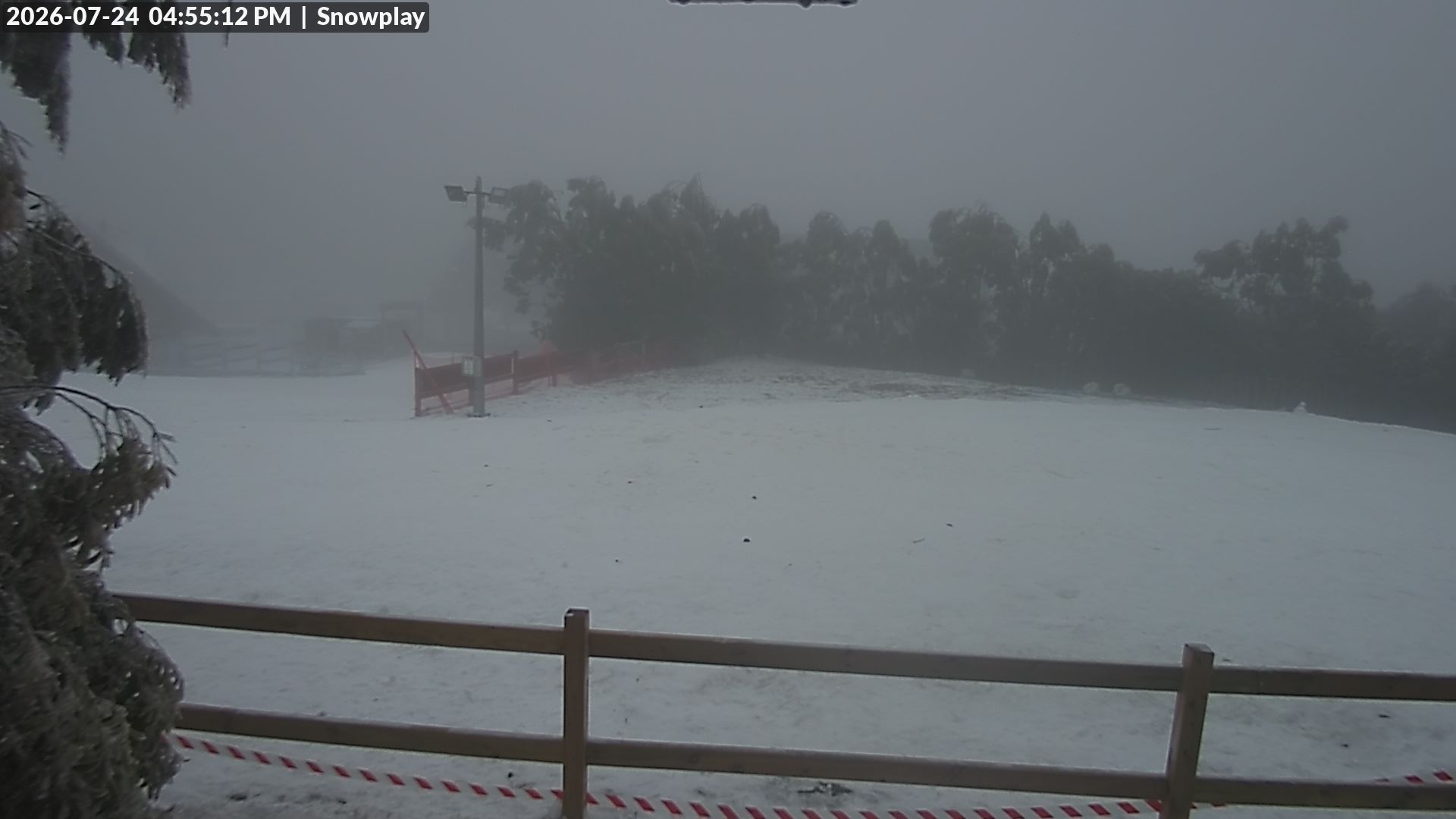 Lake Mountain Snow Play Area snow cam captured at 24 July 2026 at 4:56 pm AEST