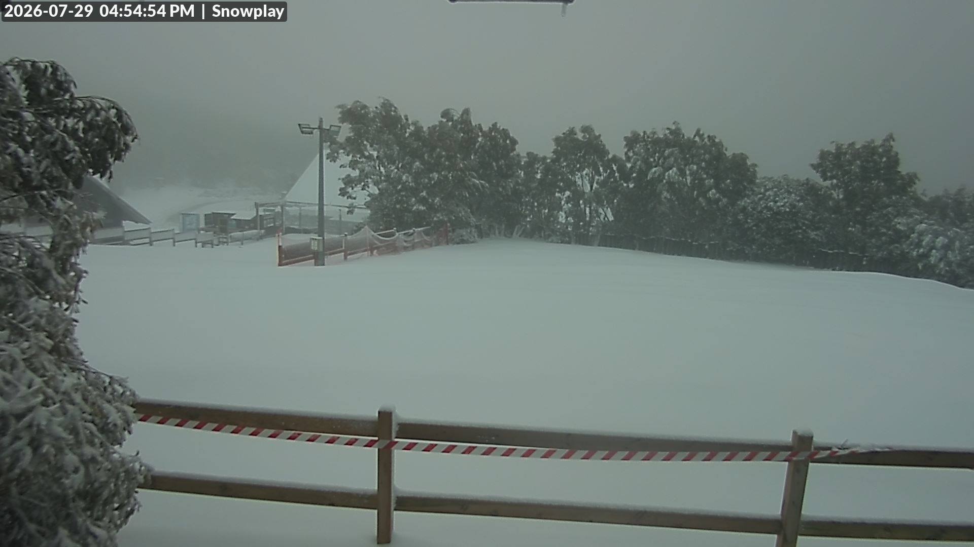 Lake Mountain Snow Play Area snow cam captured at 29 July 2026 at 4:56 pm AEST