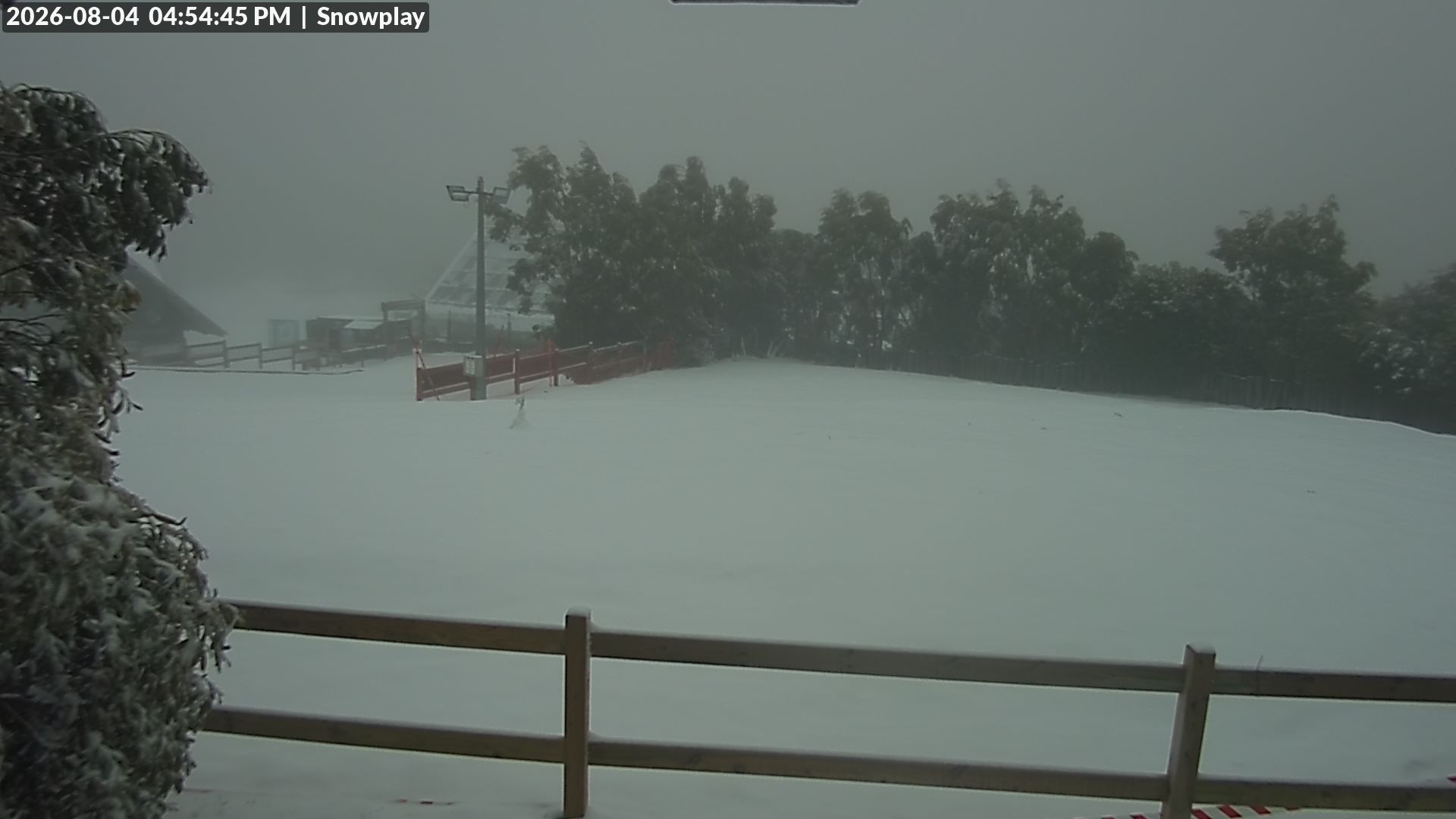Lake Mountain Snow Play Area snow cam captured at 4 August 2026 at 4:58 pm AEST