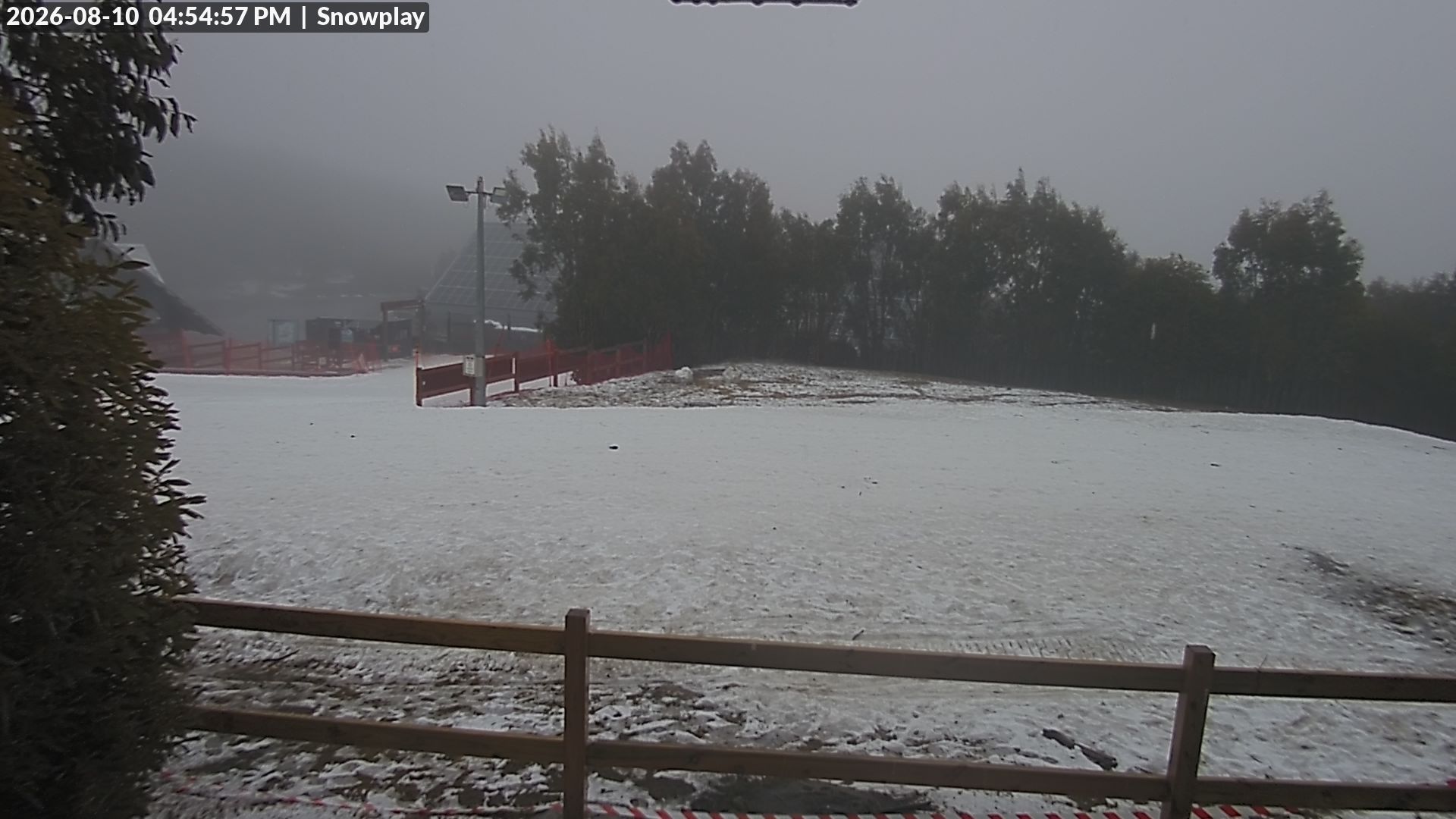 Lake Mountain Snow Play Area snow cam captured at 10 August 2026 at 4:56 pm AEST