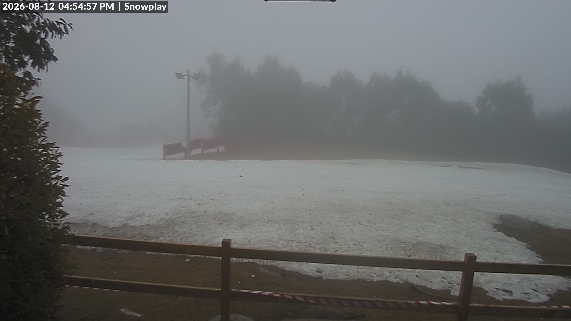 Lake Mountain Snow Play Area snow cam captured at 12 August 2026 at 4:56 pm AEST