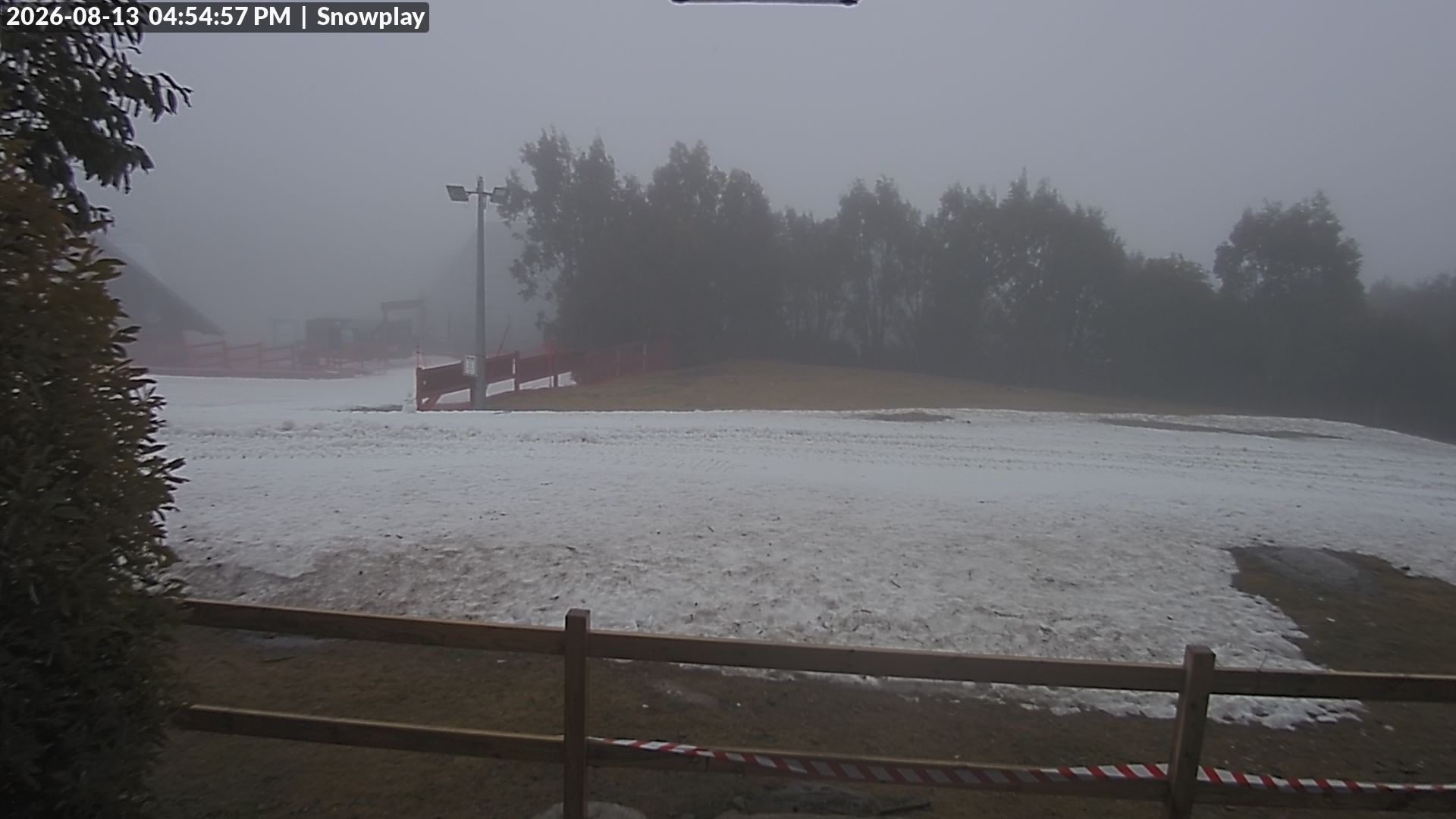 Lake Mountain Snow Play Area snow cam captured at 13 August 2026 at 4:56 pm AEST