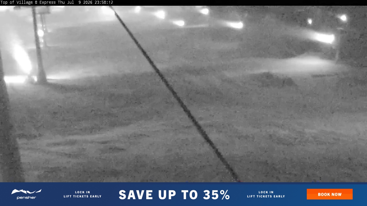 Perisher Village Eight snow cam captured at 9 July 2026 at 11:59 pm AEST