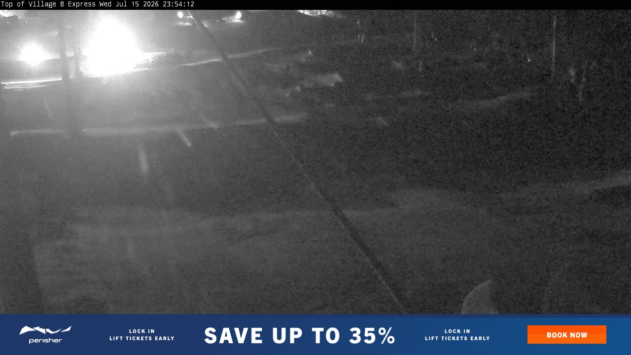 Perisher Village Eight snow cam captured at 15 July 2026 at 11:54 pm AEST