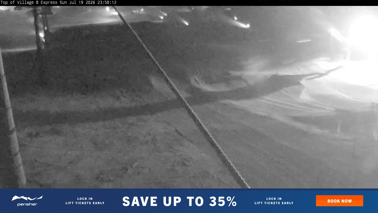 Perisher Village Eight snow cam captured at 19 July 2026 at 11:58 pm AEST