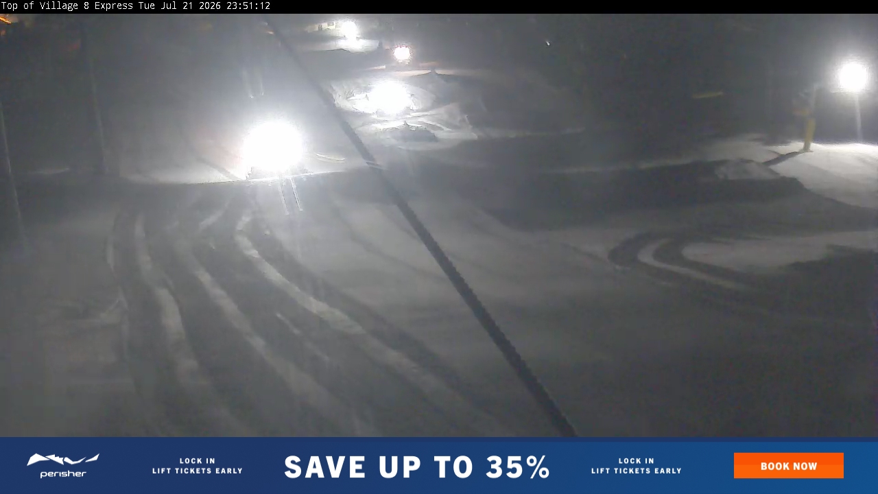 Perisher Village Eight snow cam captured at 21 July 2026 at 11:51 pm AEST