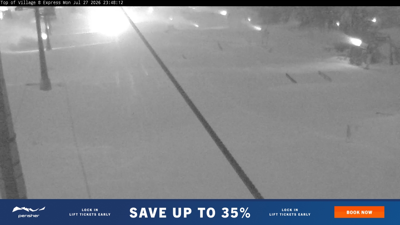 Perisher Village Eight snow cam captured at 27 July 2026 at 11:49 pm AEST