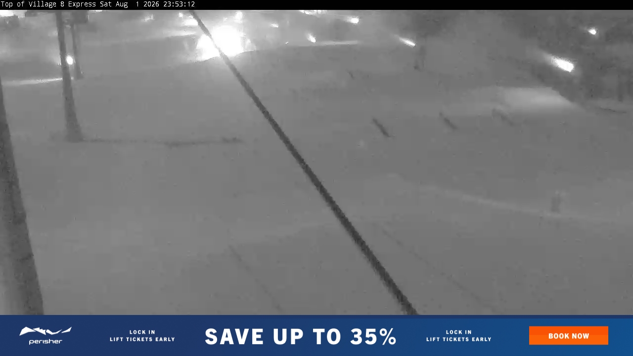 Perisher Village Eight snow cam captured at 1 August 2026 at 11:53 pm AEST