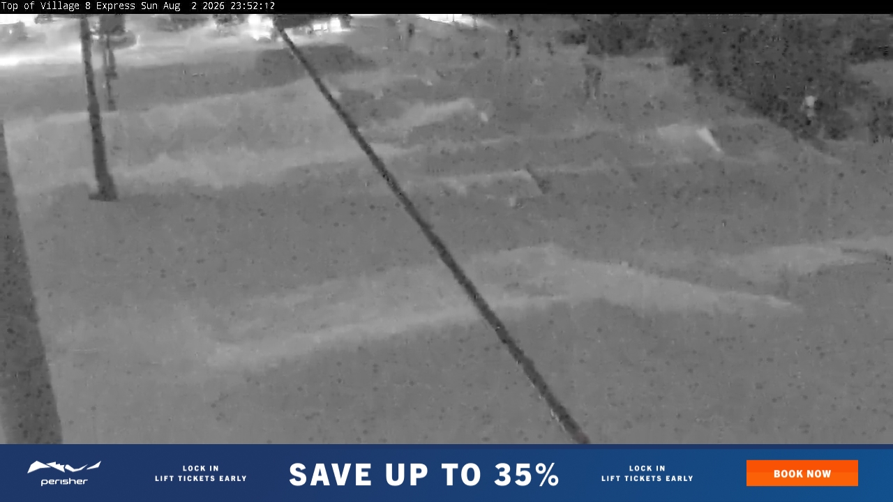 Perisher Village Eight snow cam captured at 2 August 2026 at 11:52 pm AEST