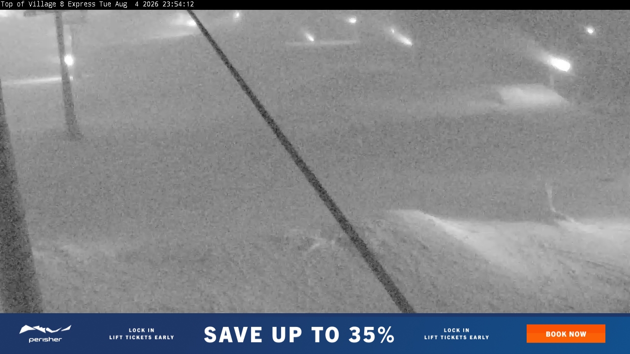 Perisher Village Eight snow cam captured at 4 August 2026 at 11:54 pm AEST