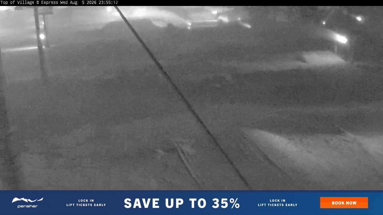 Perisher Village Eight snow cam captured at 5 August 2026 at 11:55 pm AEST