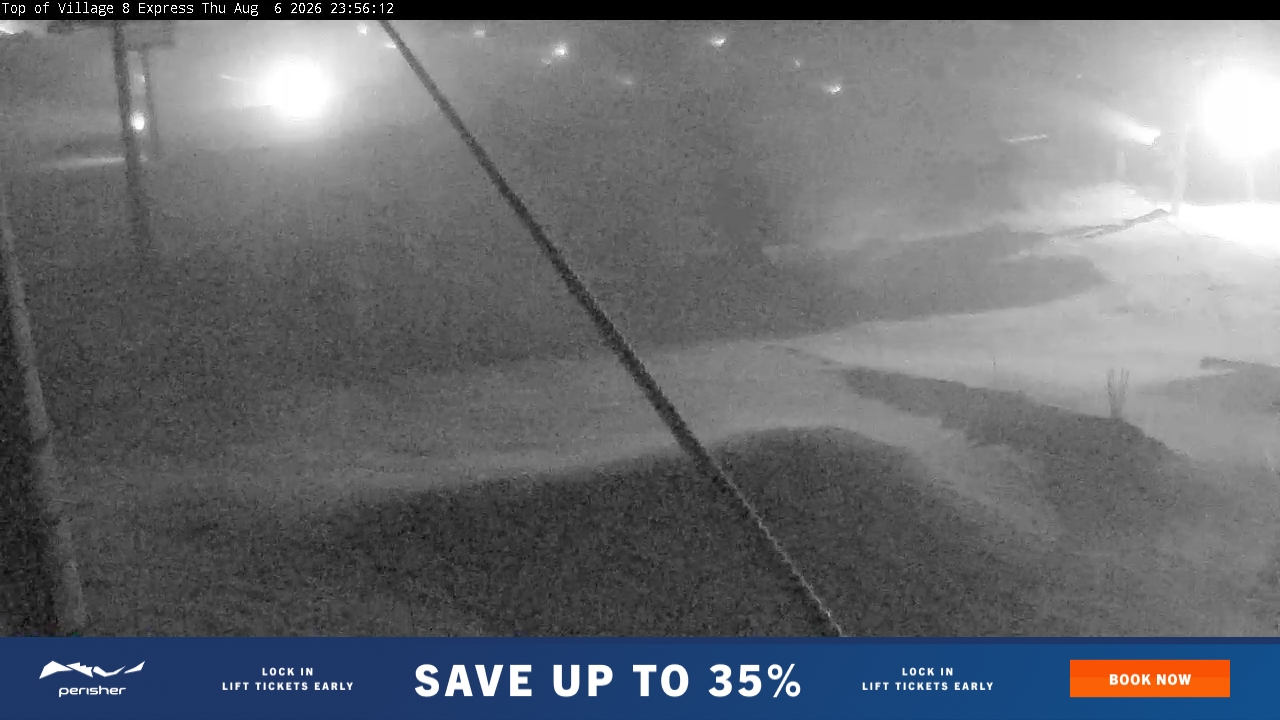 Perisher Village Eight snow cam captured at 6 August 2026 at 11:56 pm AEST